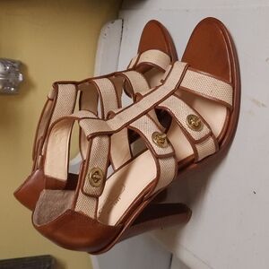 Women’s Tan and Cream Strappy High Heel Sandals